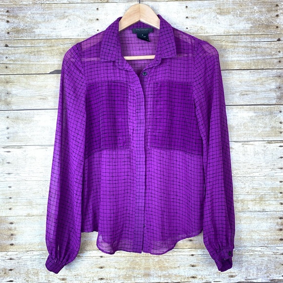 Miss Me Top Purple Sheer Buttondown Small - Picture 2 of 4